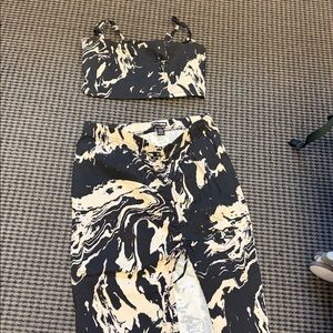 Fashion Nova Marble Print Pencil Skirt and Top